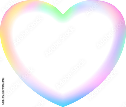 Holographic heart frame. Fluid liquid chrome heart shape. 3d y2k hologram love element. Metallic rainbow icon. Fantasy retro 80s, 90s texture. Flowing gradient. Vector illustration EPS10.
