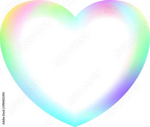 Holographic heart frame. Fluid liquid chrome heart shape. 3d y2k hologram love element. Metallic rainbow icon. Fantasy retro 80s, 90s texture. Flowing gradient. Vector illustration EPS10.