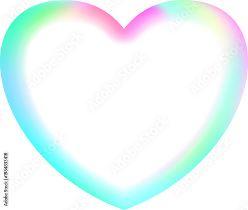Holographic heart frame. Fluid liquid chrome heart shape. 3d y2k hologram love element. Metallic rainbow icon. Fantasy retro 80s, 90s texture. Flowing gradient. Vector illustration EPS10.