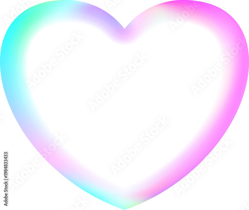Holographic heart frame. Fluid liquid chrome heart shape. 3d y2k hologram love element. Metallic rainbow icon. Fantasy retro 80s, 90s texture. Flowing gradient. Vector illustration EPS10.