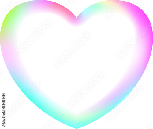 Holographic heart frame. Fluid liquid chrome heart shape. 3d y2k hologram love element. Metallic rainbow icon. Fantasy retro 80s, 90s texture. Flowing gradient. Vector illustration EPS10.
