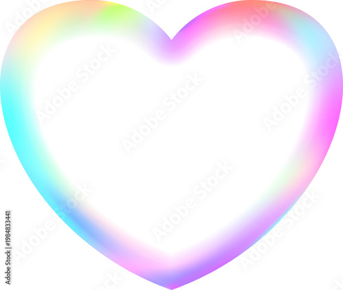 Holographic heart frame. Fluid liquid chrome heart shape. 3d y2k hologram love element. Metallic rainbow icon. Fantasy retro 80s, 90s texture. Flowing gradient. Vector illustration EPS10.