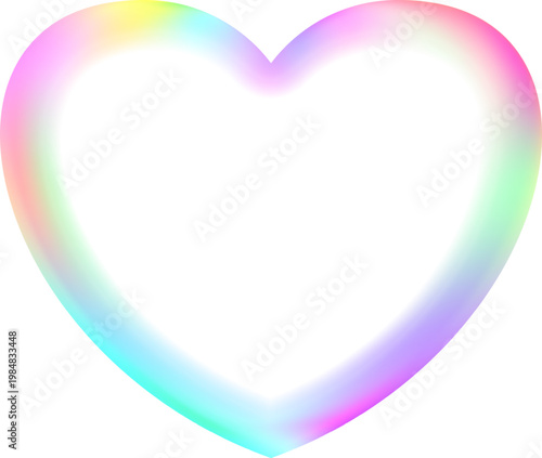 Holographic heart frame. Fluid liquid chrome heart shape. 3d y2k hologram love element. Metallic rainbow icon. Fantasy retro 80s, 90s texture. Flowing gradient. Vector illustration EPS10.