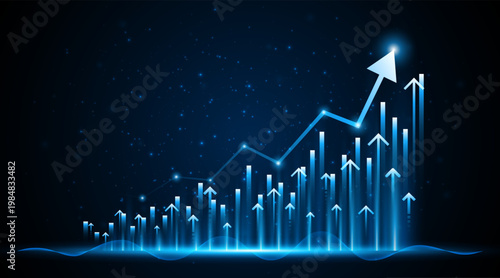 Future digital business growth chart. Profitable investment idea. Arrows increase the future growth of the company.