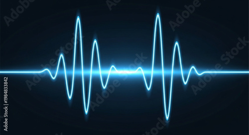 Neon Blue Electrocardiogram Waveform Representing Heartbeat Signal.