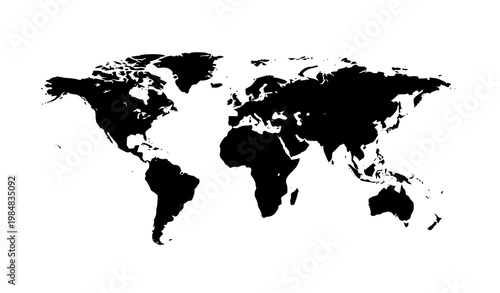 Flat world map vector in gray minimal style for infographic and website design isolated on white background