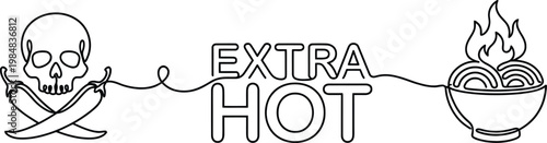 Minimalist Skull and Crossed Chili Peppers Vector Line Art Icon for Spicy Food Branding and Restaurant Menus