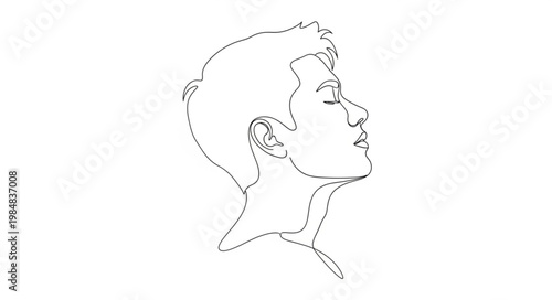 Minimalist pencil sketch profile portrait of young man.