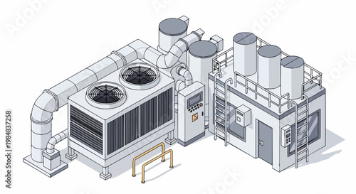 Industrial HVAC Cooling System and Ventilation Infrastructure Isometric Illustration
