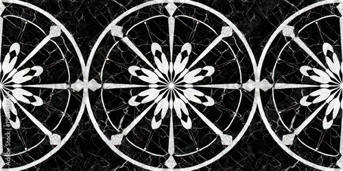 Marble Art Deco Symmetrical geometric pattern backdrop Monochrome