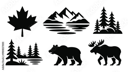 Bild auf Leinwand Canadian wildlife and natural scenery depicted in a minimalist black and white s