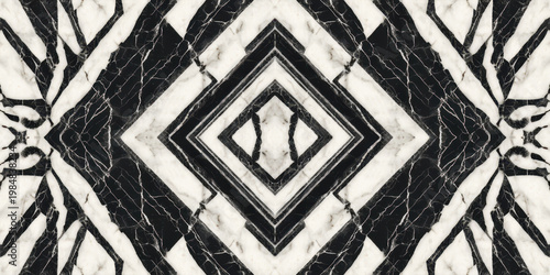 Luxury Marble Texture with Black and White Art Deco Patterns