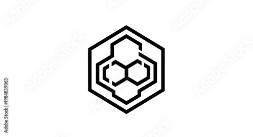 Minimalist hexagon molecular logo emblem in outline.
