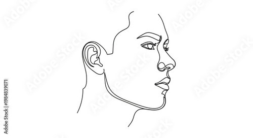 Minimalist continuous line profile portrait of human head.