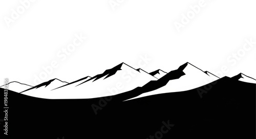 Minimalist Black And White Mountain Range Silhouette.