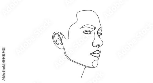 Minimalist Line Art Female Face In Profile View.