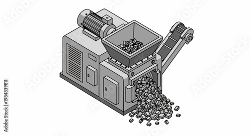 Isometric Industrial Shredder and Material Crusher Machine for Recycling Illustration
