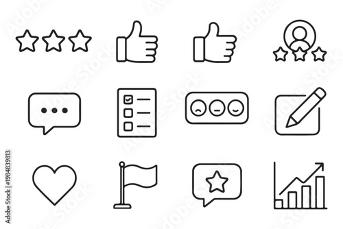Review and Feedback Line Icon Set – Minimal Outline Rating and User Experience Symbols