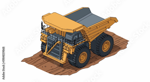 Isometric Mining Dump Truck Illustration, Heavy-Duty Haul Truck for Industrial Construction and Earthmoving, Massive Quarry Vehicle Isolated on White Background