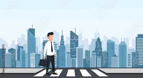 Businessman crossing city street with briefcase