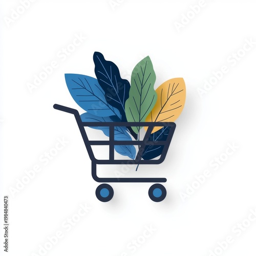 Shopping Cart with Colorful Leaves for Eco-Friendly Lifestyle Promotion