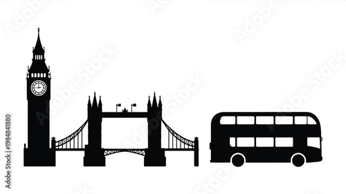 Iconic london landmarks big ben tower bridge and a classic double decker bus