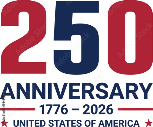 Usa 250th anniversary logo with red, white and blue colors isolated on white background