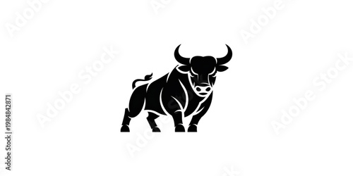 Bold silhouette of a charging bull in dynamic pose Vector