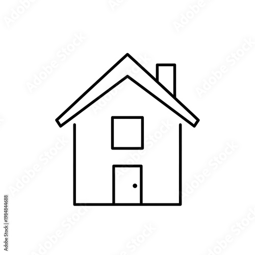 A simple line drawing of a house with a chimney
