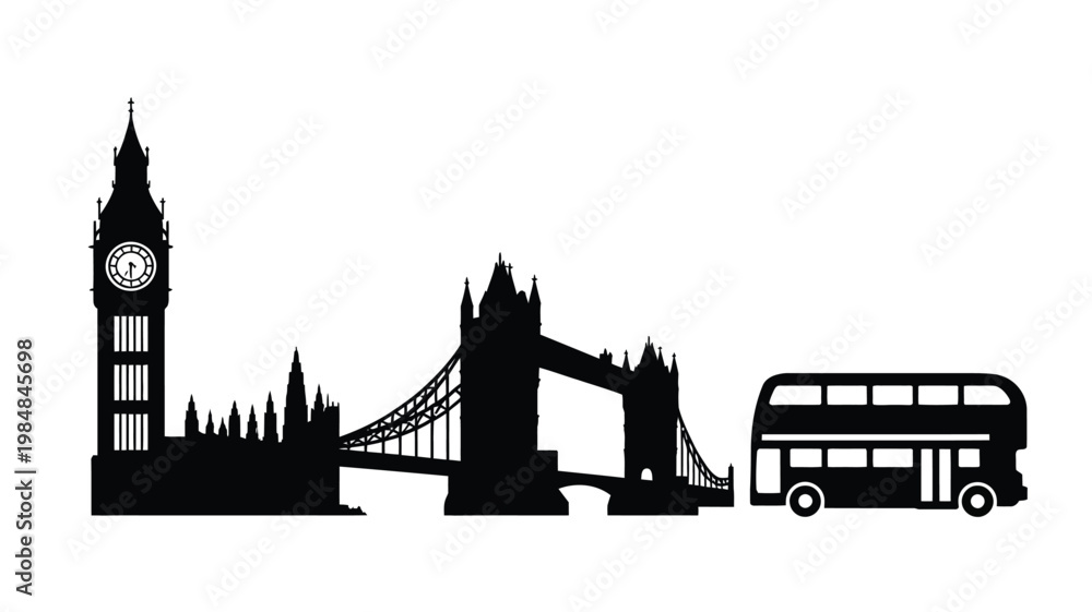 Fototapeta premium Iconic london landmarks including big ben tower bridge and a red bus