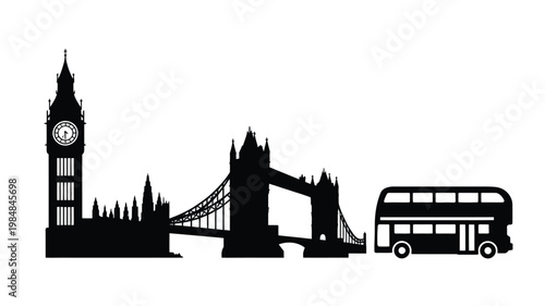 Iconic london landmarks including big ben tower bridge and a red bus
