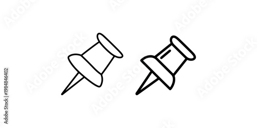 Simple outline vector of two thumbtacks or push pins for office use attaching documents to bulletin boards or walls stationery and supplies for organization