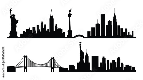 Obraz na płótnie Iconic skylines new york san francisco and a bridge silhouette