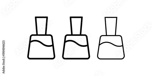 Collection of three outline icons representing nail polish bottles with wavy liquid inside, simple modern design elements