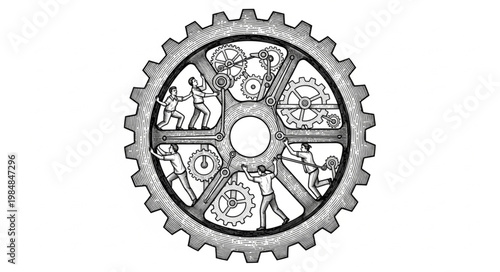 Intricate Vintage Mechanical Gear Wheel With Teeth.
