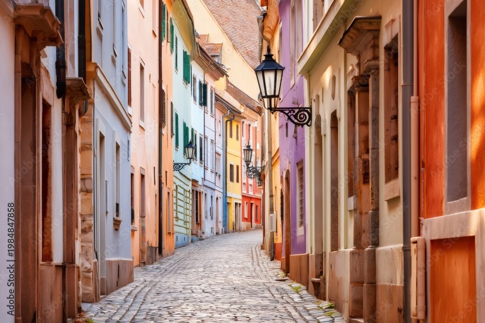 Obraz premium Colorful medieval houses lining a charming cobblestone street