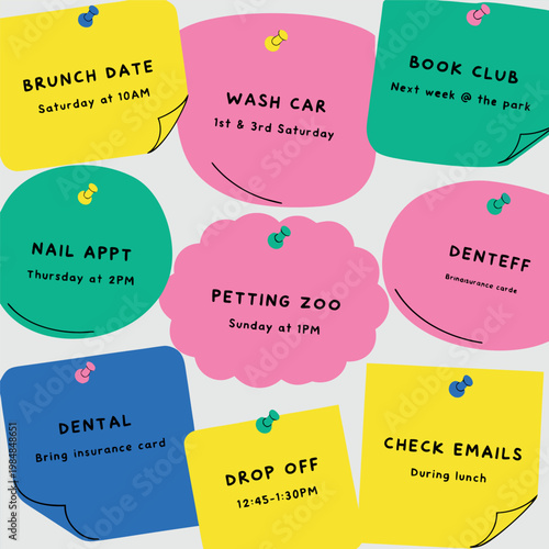 Colorful sticky notes pinned on a wall