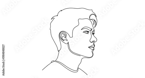 Line Drawing Profile Portrait Of Young Male Head.