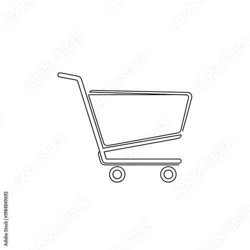 A simple line drawing of a shopping cart icon