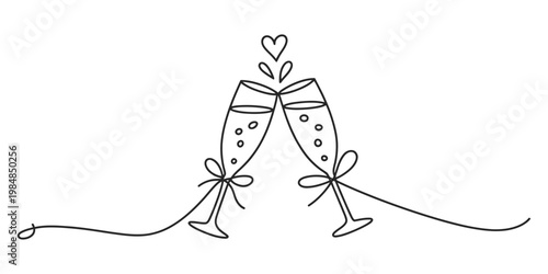 Minimalist Champagne Glasses Toast Line Art with Heart