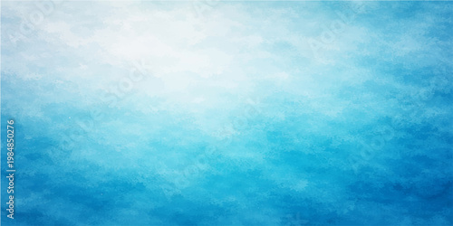 A beautiful abstract blue grunge background captures the bright essence of a clear summer sky with white clouds and light reflecting over a calm sea landscape