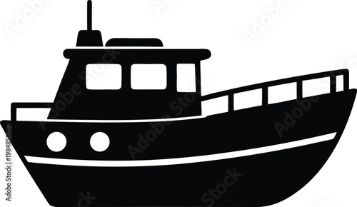 Tableau sur toile Lifeboat silhouette vector art illustration and minimal black and white design