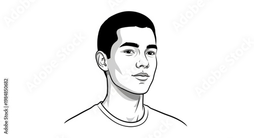 Illustrated portrait of young male head and shoulders.