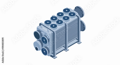 Isometric Industrial Heat Exchanger Illustration - High-Performance Air Cooled Chiller Unit for HVAC and Data Center Cooling