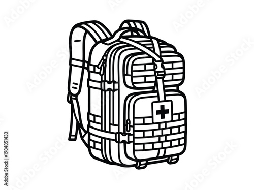 Combat medic tactical backpack line icon isolated on white background