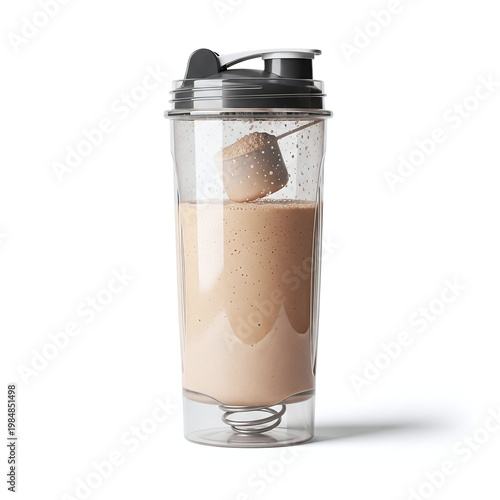 Protein Shake Preparation isolated on white background