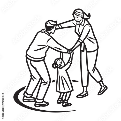 Simple outline icon representing unity and connection among family members.