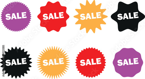 Colorful sale badges collection isolated on transparent background for promotions