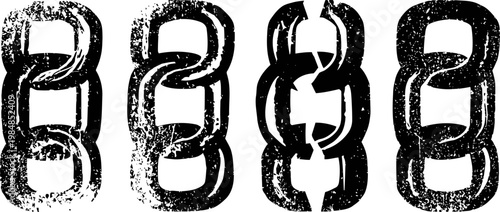 black grunge chain links silhouettes in four variations with distressed textured effect