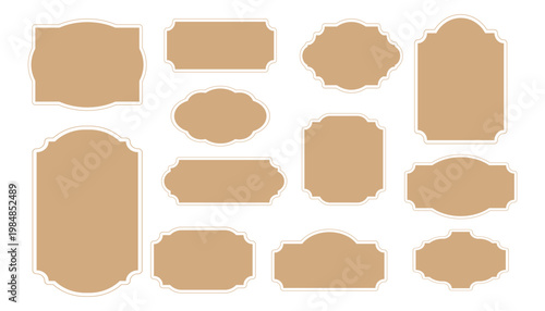 Vintage label set, elegant art deco frame, banner. Classic tags for handmade branding and rustic packaging. Sale sticker, certificate retro emblem 